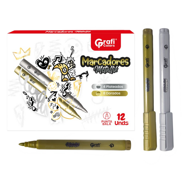 Marcadores Metalizados Punta Bala Grafi Colors X12 Unds GR-539