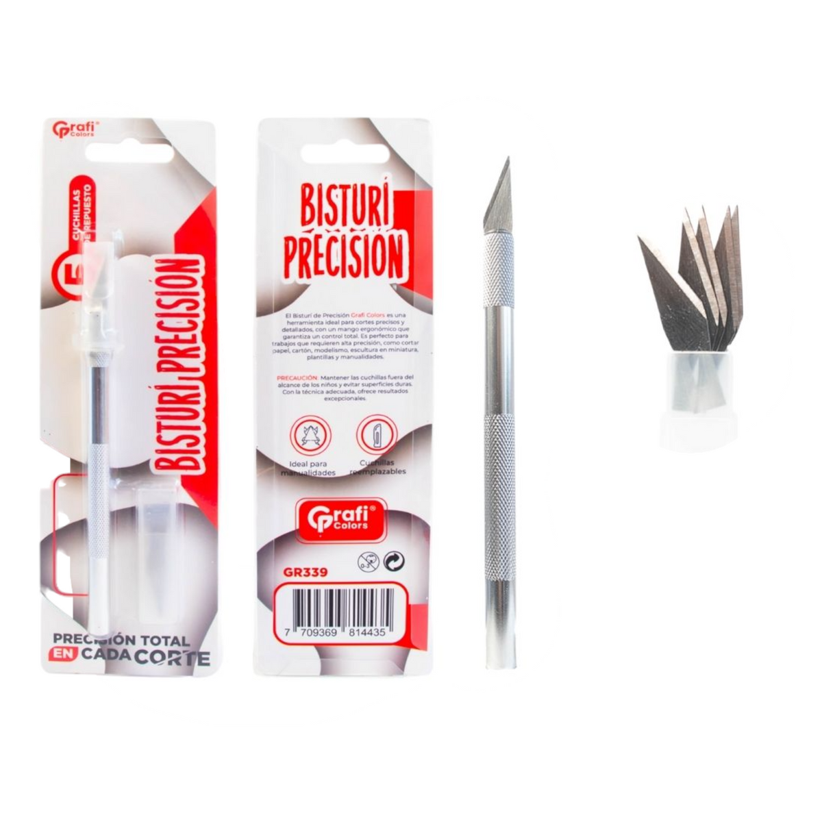 Bisturi Precisión Grafi Colors Metalico Con Repuesto GR-339
