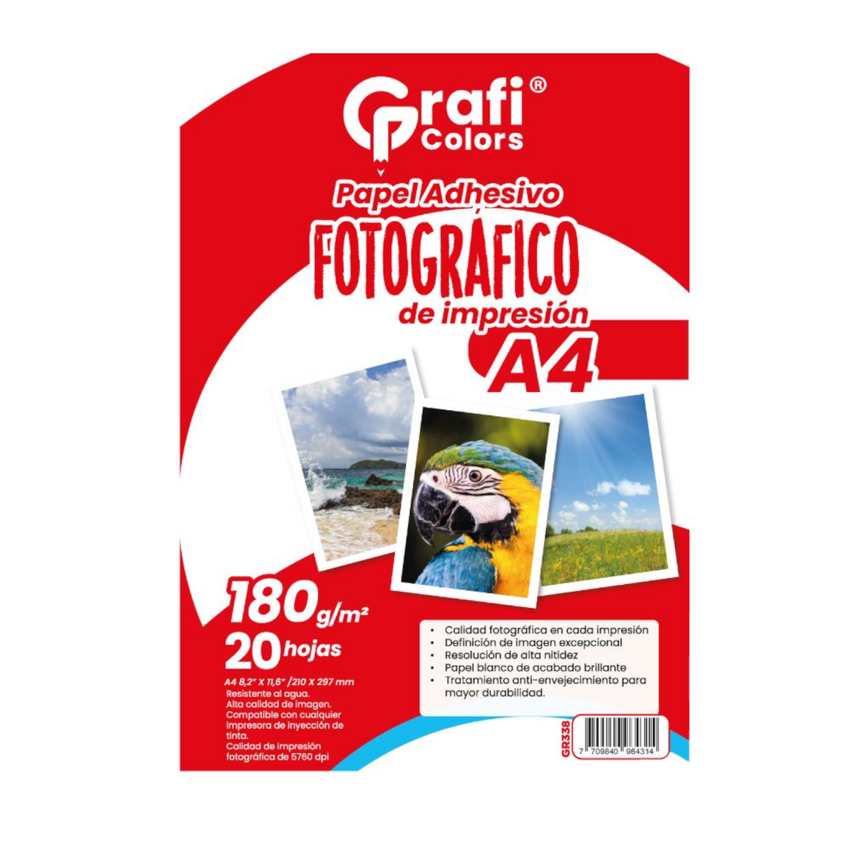 Papel Fotografico A4 180 Gramos X20 Hojas Grafi Colors GR-338