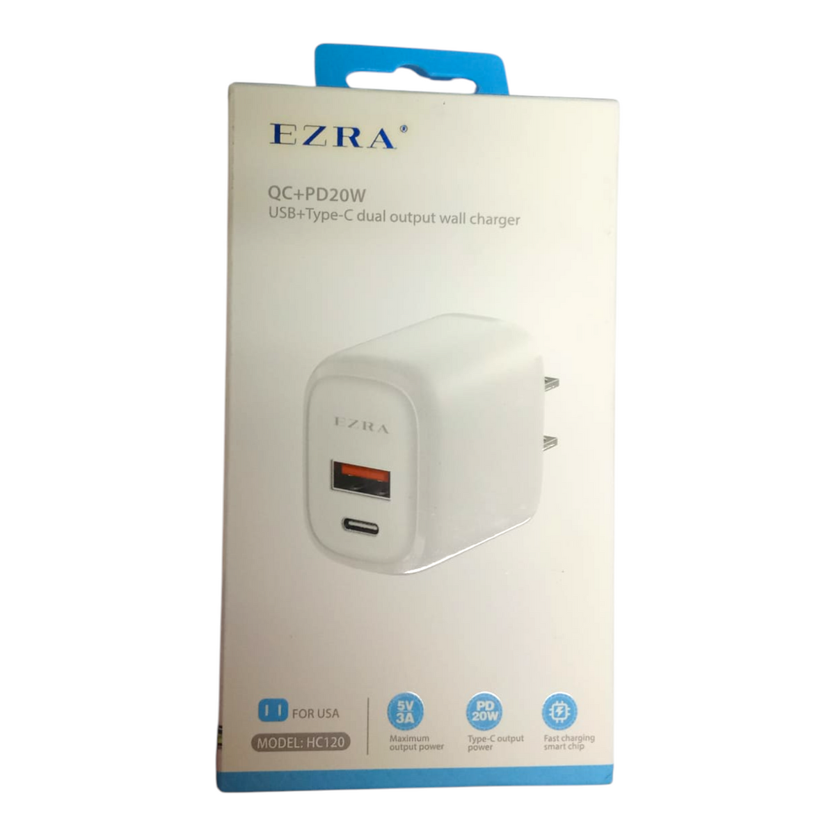Cabeza De Cargador Carga Rapida Con 2 Entradas Usb Y Tipo C AK-8030
