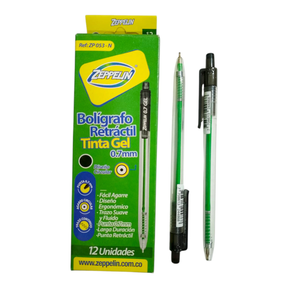 Lapicero Retractil Tinta Gel 0.7 Negro Zeppelin X12 Unds
