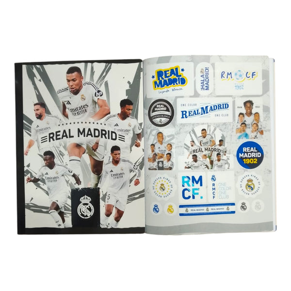 Cuaderno Cosido Dobel Linea Real Madrid Con Sticker Scribe 50 Hojas
