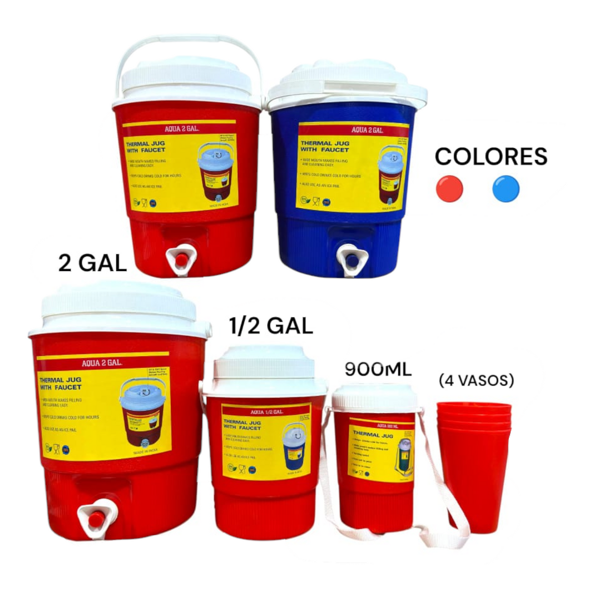 Jarra Con Dispensador 2 Galones + 1/2 Galon + 900 Ml + 4 Vasos LP-HHHHT
