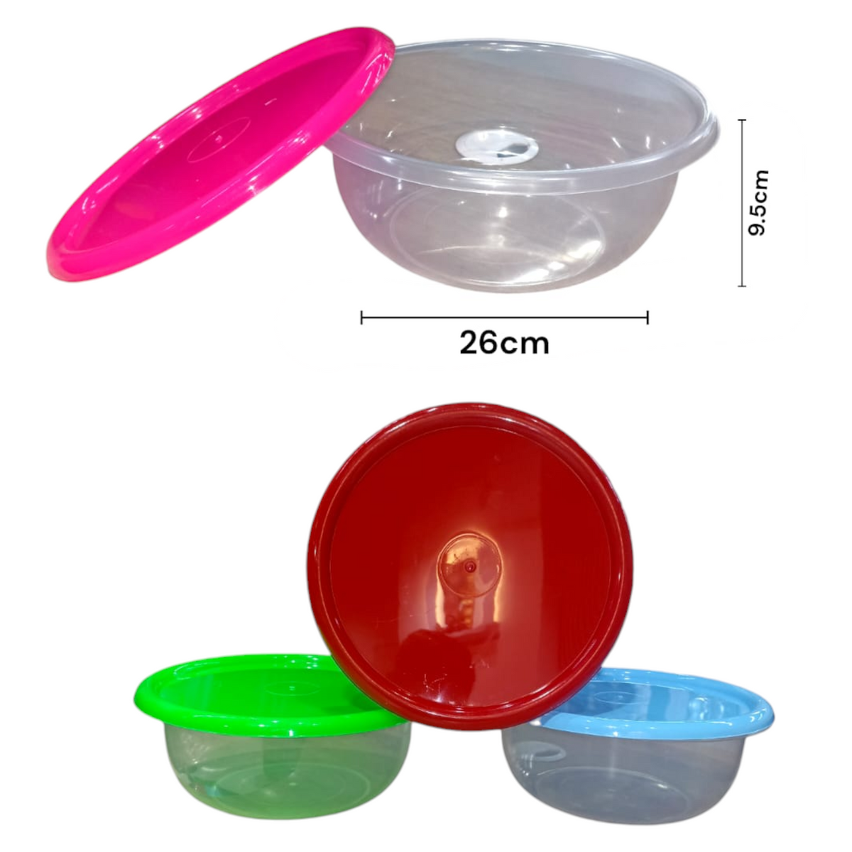 Ensaladera Plastica Transparente Tapa Colores 26*9,5 Cm LP-NAL X6 Unds