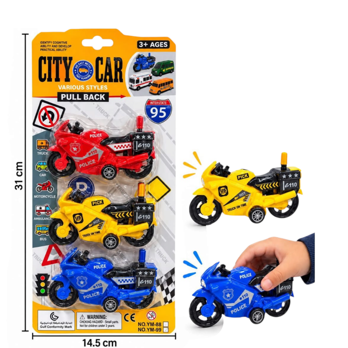 Motos X3 Pcs Policia Pull Back EN02079 / YM-88