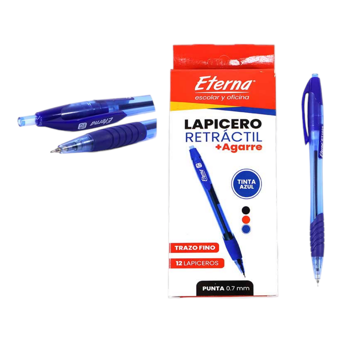 Lapicero Retractil Tinta Azul 0,7 mm ET-1025 X12 Unds