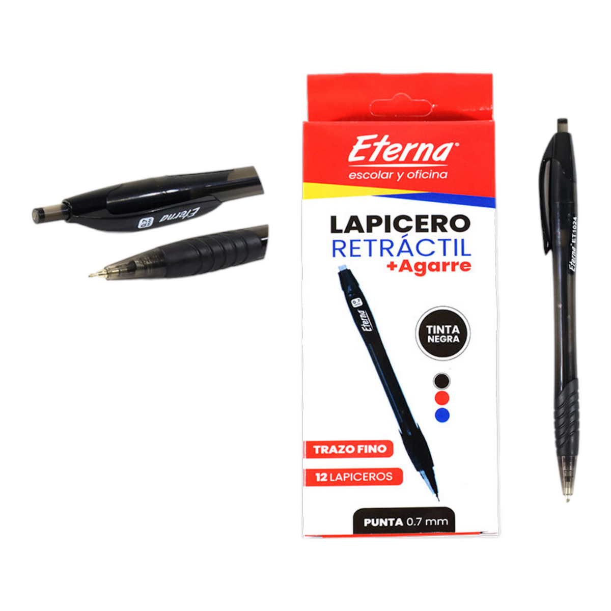 Lapicero Retractil Tinta Negra 0,7 mm ET-1024 X12 Unds