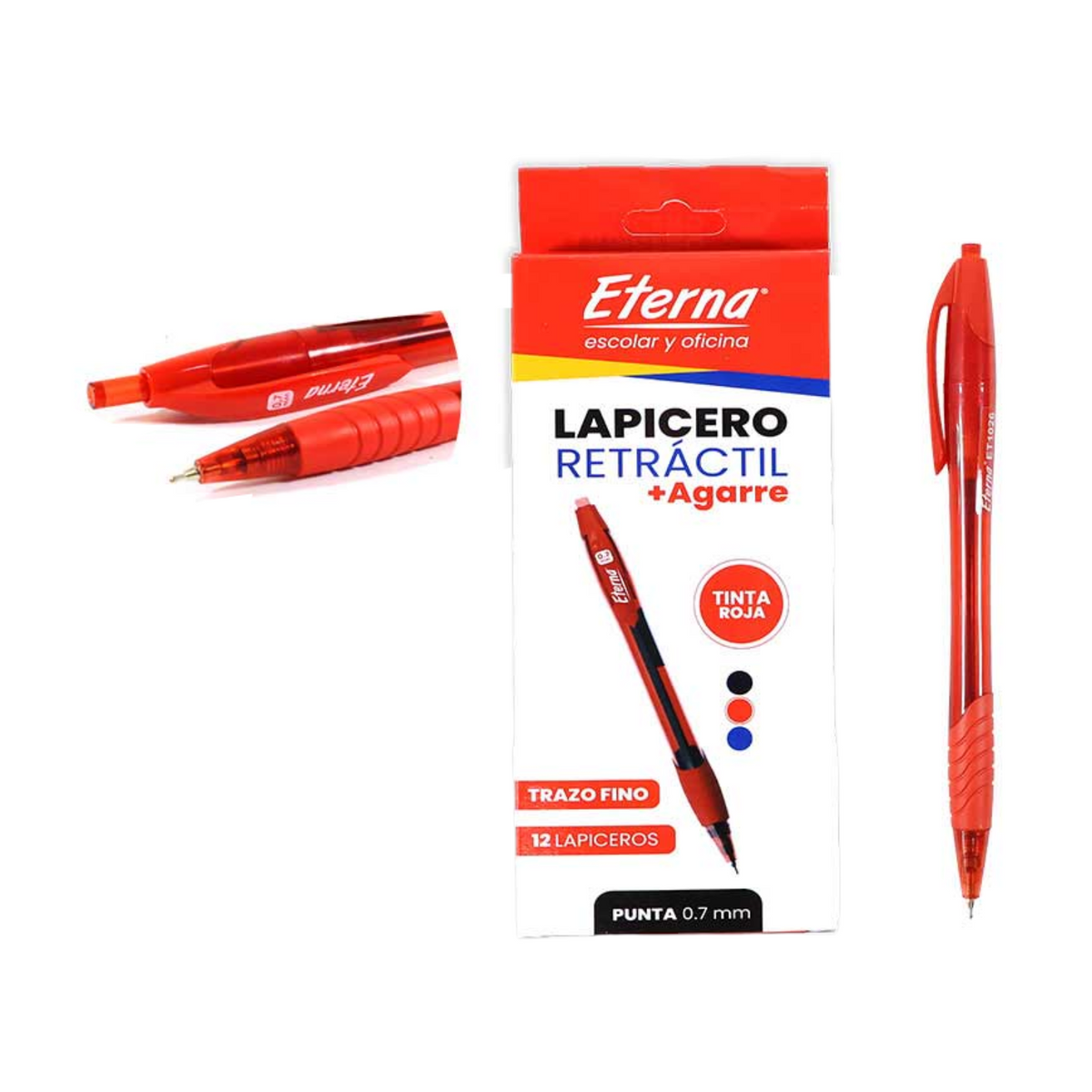 Lapicero Retractil Tinta Rojo 0,7 mm ET-1026 X12 Unds