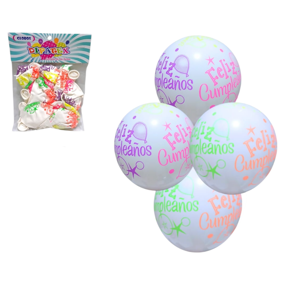 Globo R12 X12 Feliz Cumpleaños Neón Blanco