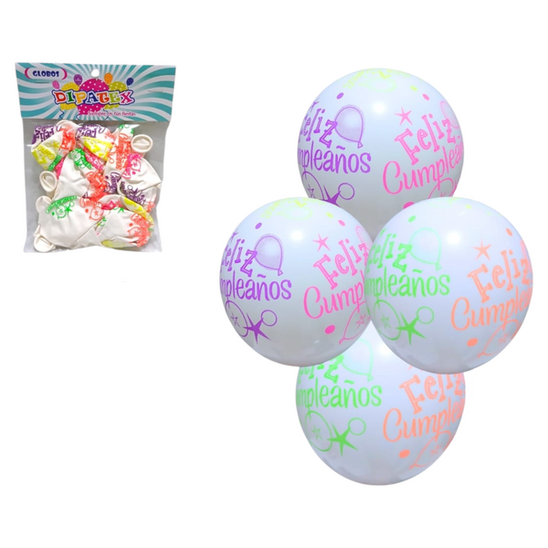 Globo R12 X12 Feliz Cumpleaños Neón Blanco