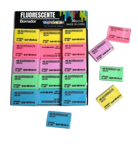 Borrador Colores Fluorescentes X30 Unds Ref FL-267