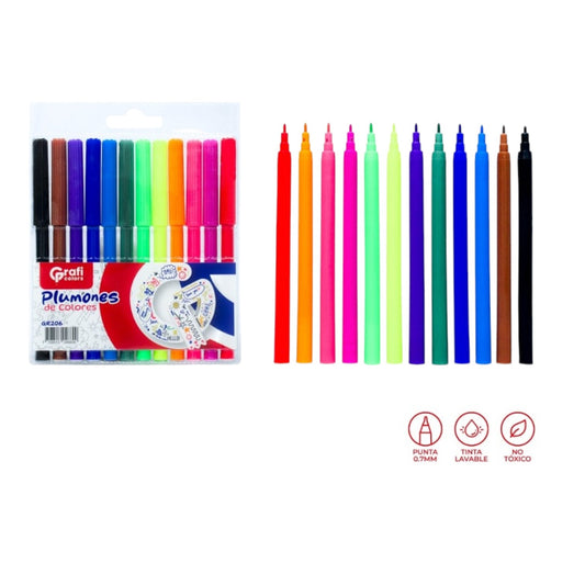 Plumones De Colores X12 GR-206 X3 Paquetes