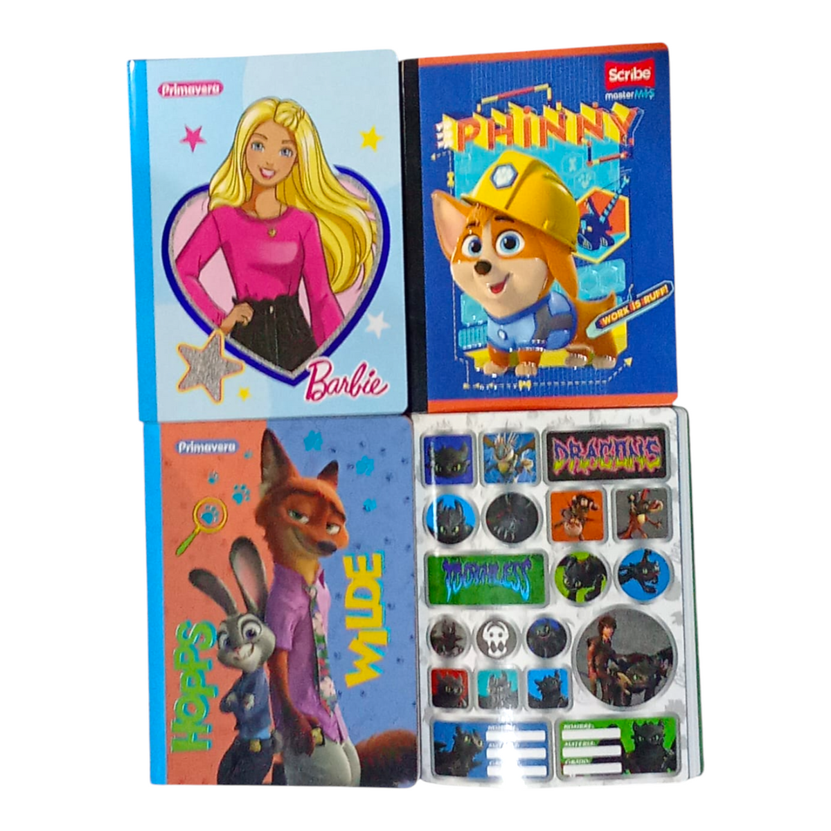 Cuaderno Cosido Cuadriculado Personajes Pasta Semi Dura Relieve Y Stickers 100 Hojas