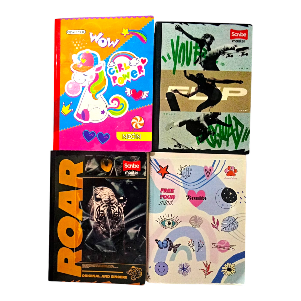 Cuaderno Rayado 100 Hojas Pasta Semi Dura Y Relieve Con Stickers