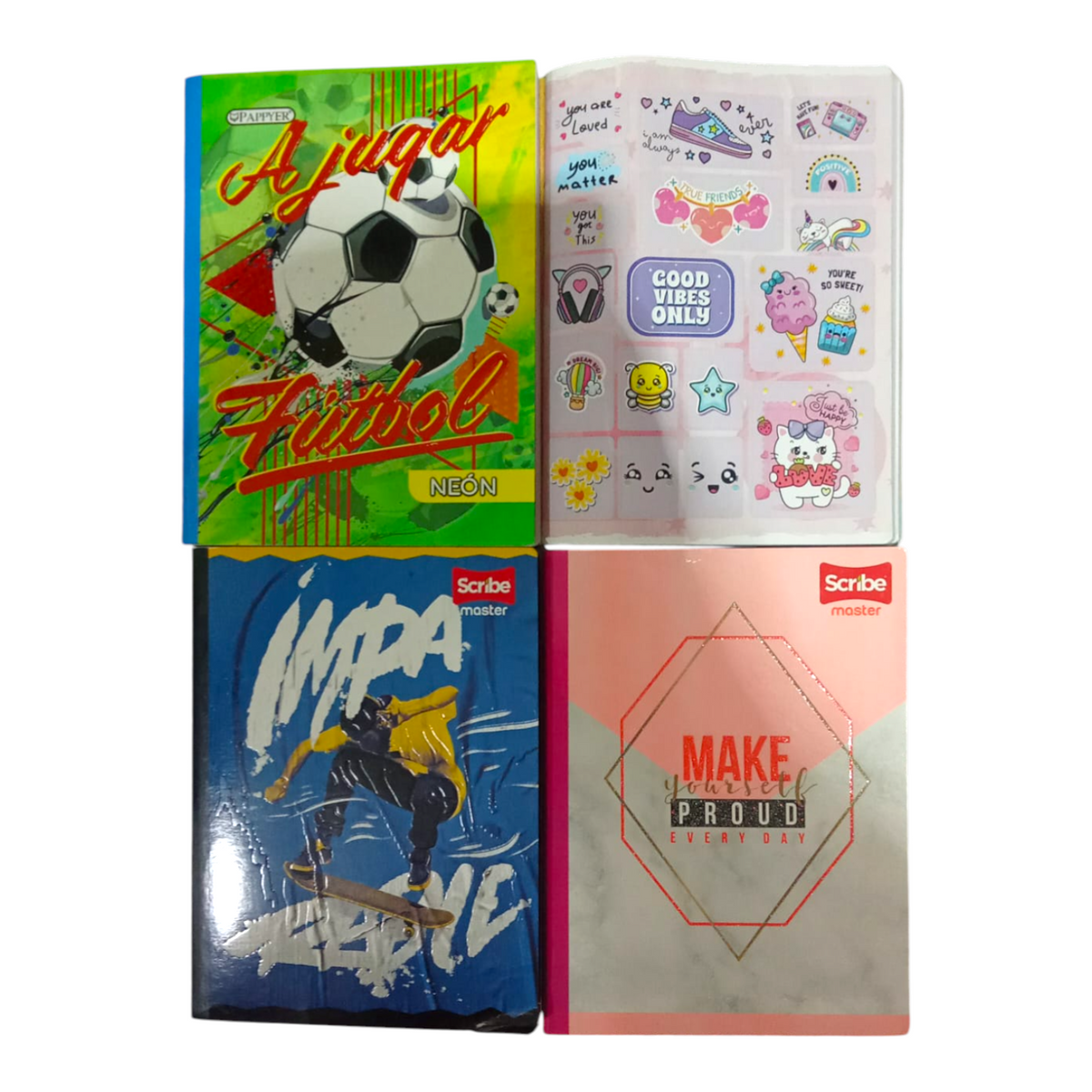 Cuaderno Cuadriculado 100 Hojas Pasta Semi Dura Y Relieve Con Stickers