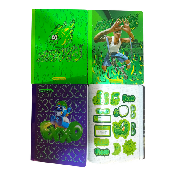 Cuaderno Cosido Rayado De Ferxxo Pasta Semi Dura Relieve Y Sticker 100 Hojas