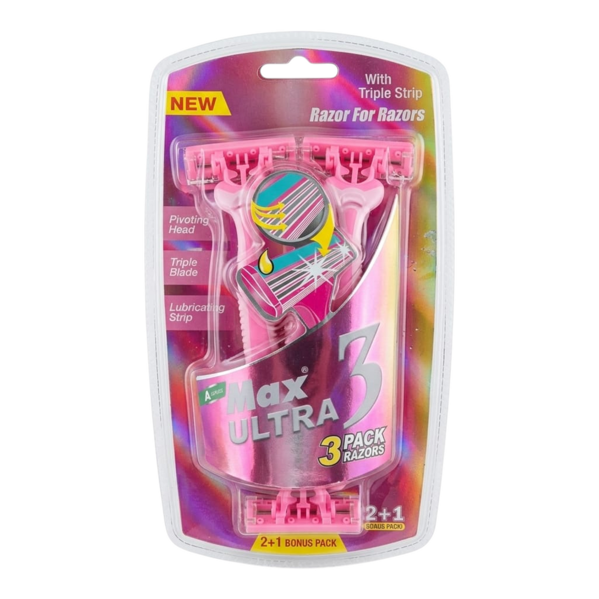 Máquinas de Depilar Femeninas Max Ultra 3 – Paquete x 3 Unidades Triple Hoja + Cabeza Móvil