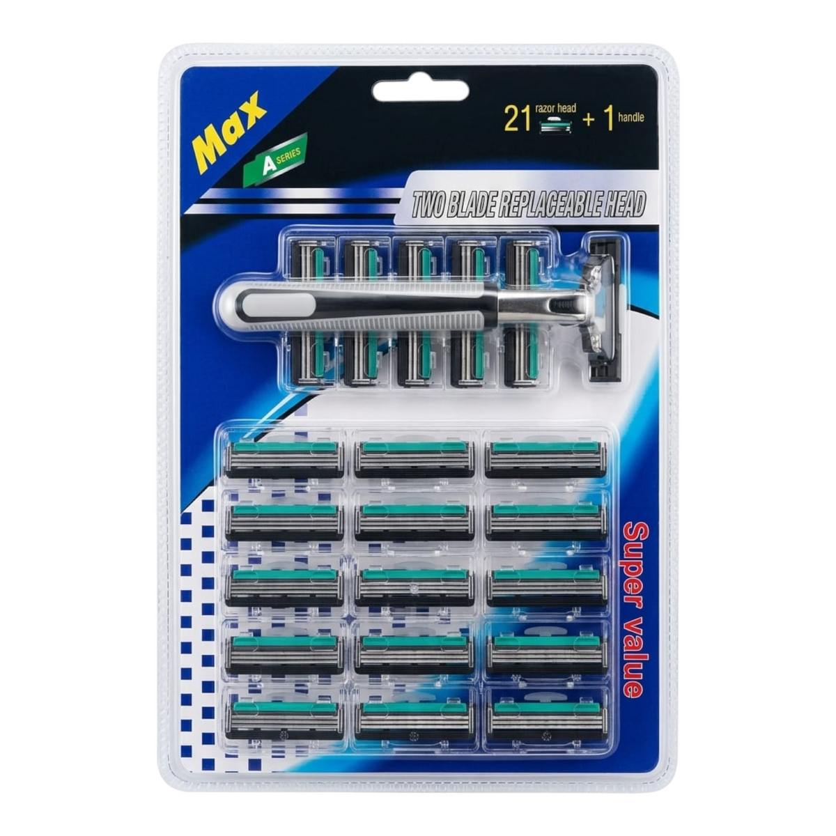 Máquina de Afeitar Recargable Max A-Series + 21 Repuestos de Doble Hoja